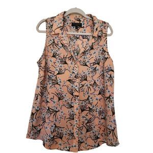 Banana Republic floral sleeveless peach button down size large  polyester